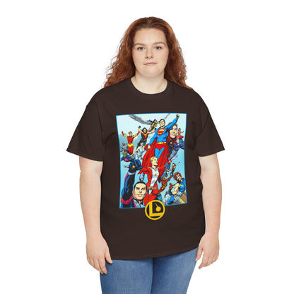 Legion of Super-Heroes T-Shirt - Gary Frank Art - Superman, Saturn Girl, Cosmic Boy, Dawnstar, Brainiac 5, Phantom Girl, Wildfire, Blok, Lightning Lad, Timber Wolf - LOSH - DC Comics