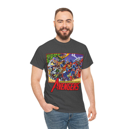 Avengers T-Shirt - George Perez Art - Marvel Comics - Captain America, Iron Man, Thor, She-Hulk, Hawkeye, Vision, Quicksilver - Classic Cover