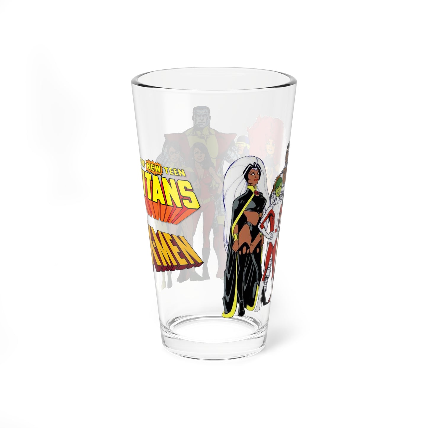 New Teen Titans, Uncanny X-Men Pint Glass, 16oz - DC & Marvel Comics Art - Storm, Cyborg, Wonder Girl, Cyclops, Robin, Colossus, Kitty Pryde