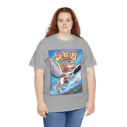 Amethyst Princess of Gemworld T-Shirt - George Perez Art - DC Comics 1980s Series - Riding a Unicorn