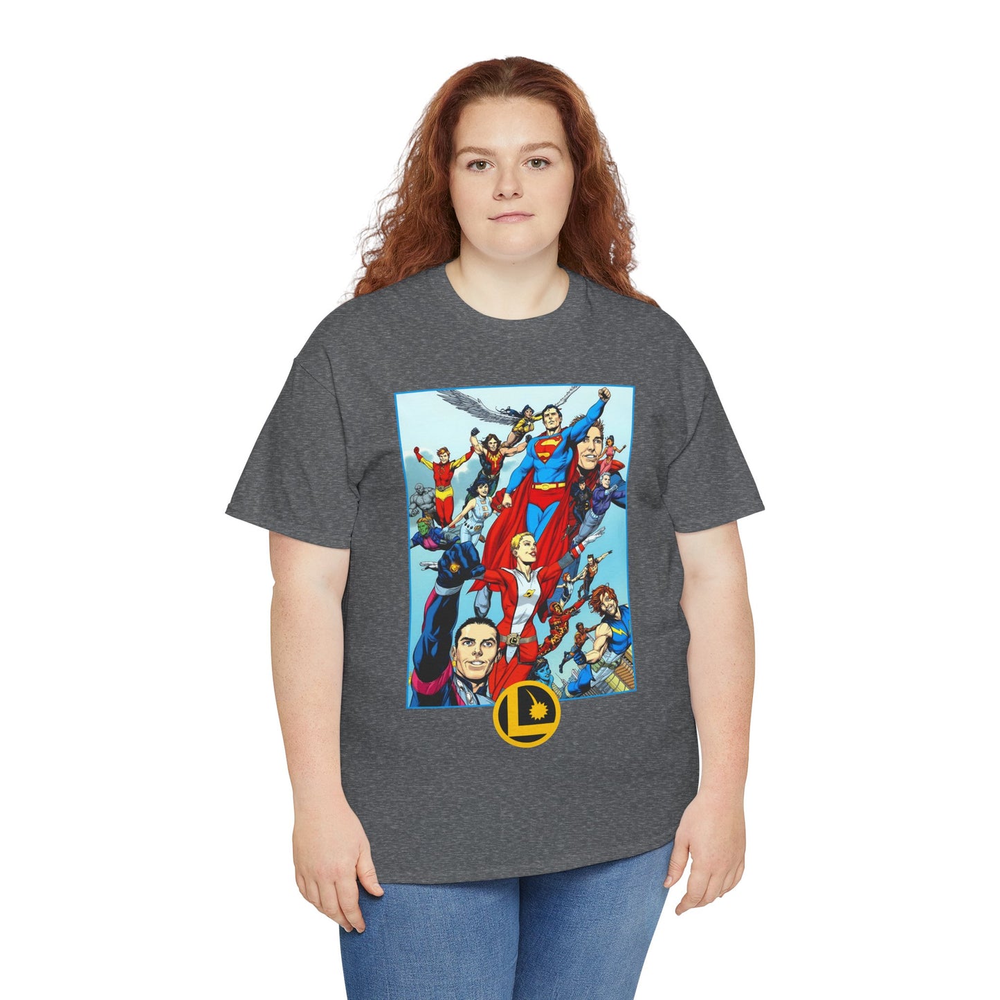 Legion of Super-Heroes T-Shirt - Gary Frank Art - Superman, Saturn Girl, Cosmic Boy, Dawnstar, Brainiac 5, Phantom Girl, Wildfire, Blok, Lightning Lad, Timber Wolf - LOSH - DC Comics