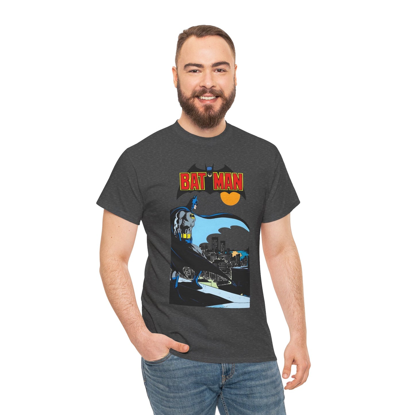 Batman T-Shirt - Jim Aparo Art - Dark Knight Looking Over Gotham City - Bronze Age Art - DC Comics