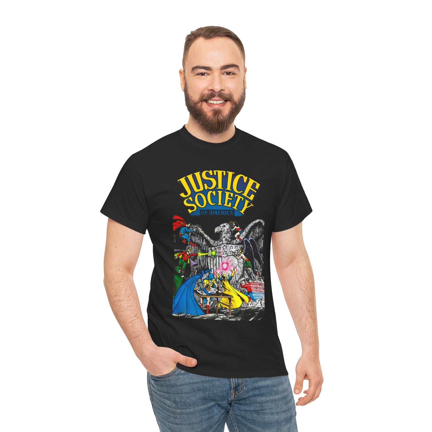 Justice Society T-Shirt - George Perez Art - Dr Fate, Atom, Spectre, Wonder Woman, Flash, Batman, Superman, Hawkman - JSA - DC Comics
