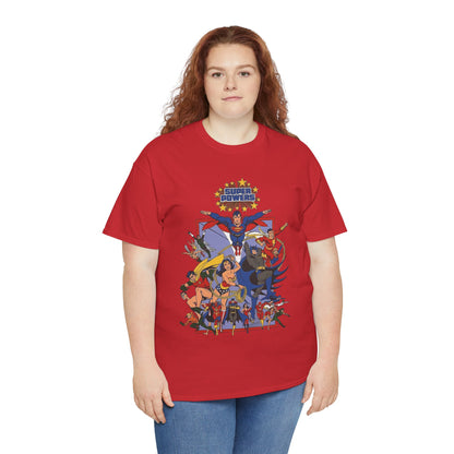 Super Powers T-Shirt - Superman, Flash, Wonder Woman, Batman, Batgirl, Robin, Plastic Man, Aquaman, Hawkman, Supergirl - 1980s Kenner Toy Line - Retro DC Comics