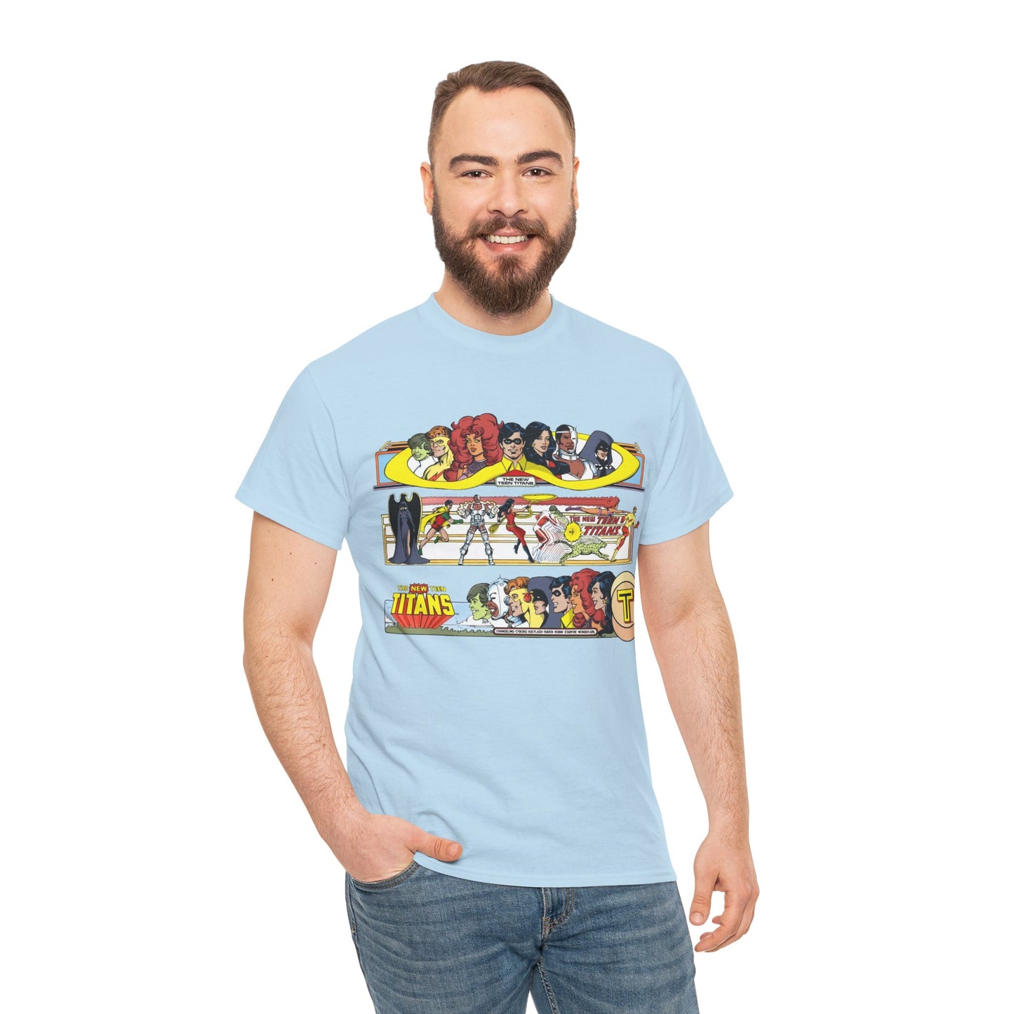 New Teen Titans T-Shirt - George Perez Art - 1980s Promotional Banners - Robin, Wonder Girl, Cyborg, Starfire - DC Comics
