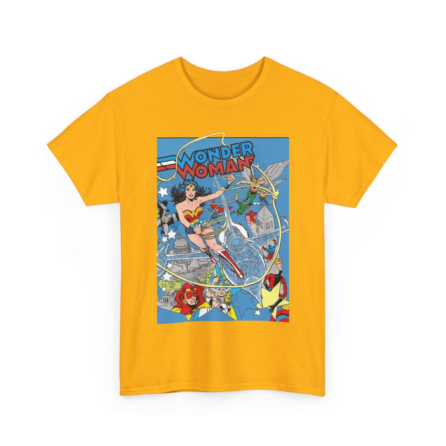 Wonder Woman T-Shirt - Ed Hannigan Art - #300 Cover Art - Hawkman, Green Lantern, Elongated Man, Sandman - DC Comics