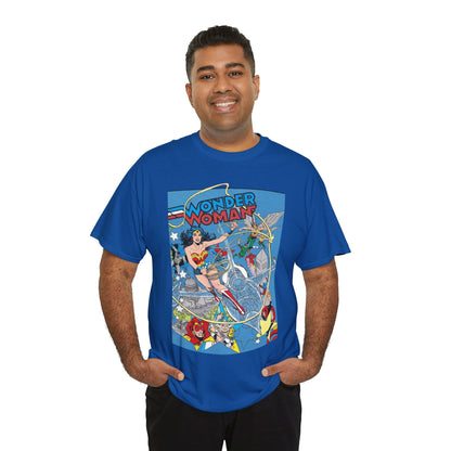 Wonder Woman T-Shirt - Ed Hannigan Art - #300 Cover Art - Hawkman, Green Lantern, Elongated Man, Sandman - DC Comics
