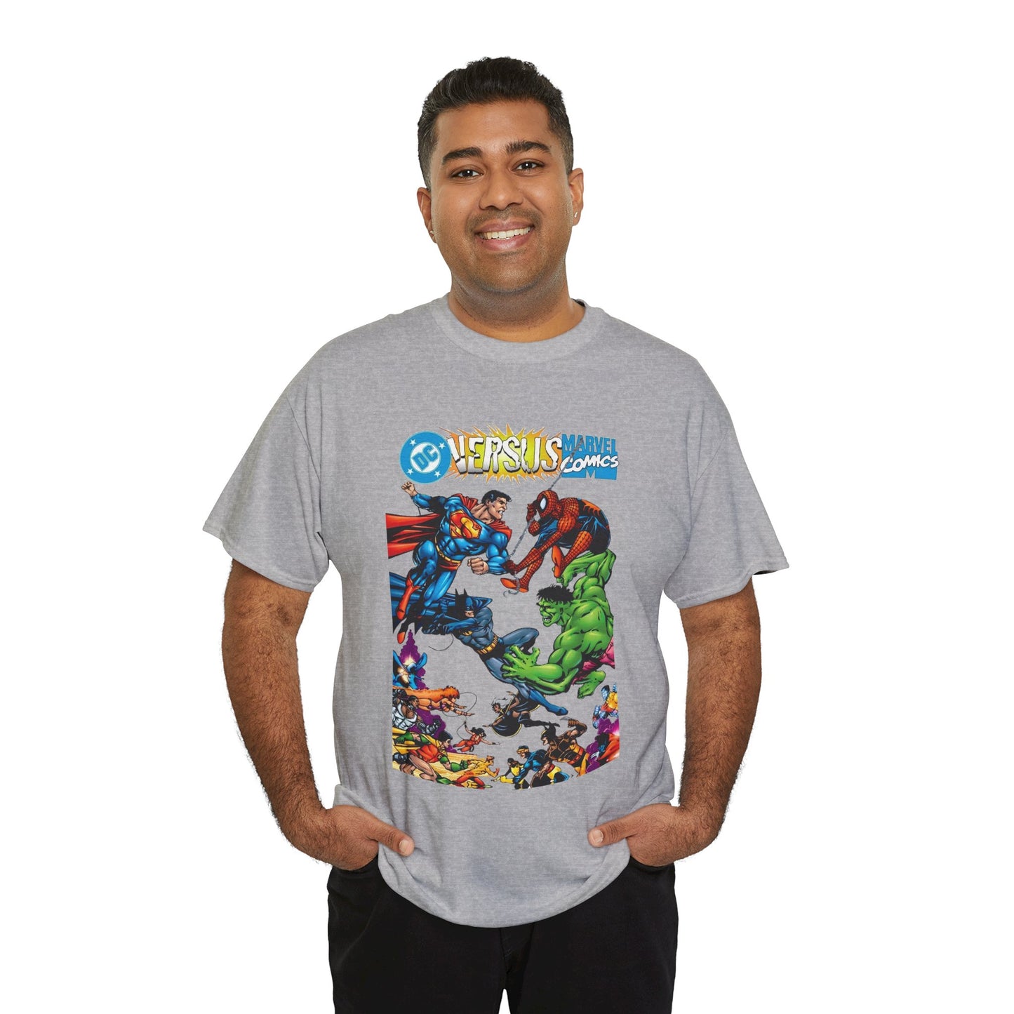DC Comics Vs Marvel Comics T-Shirt - George Perez Art - Superman, Hulk, Batman, Spider-man, X-Men, New Teen Titans