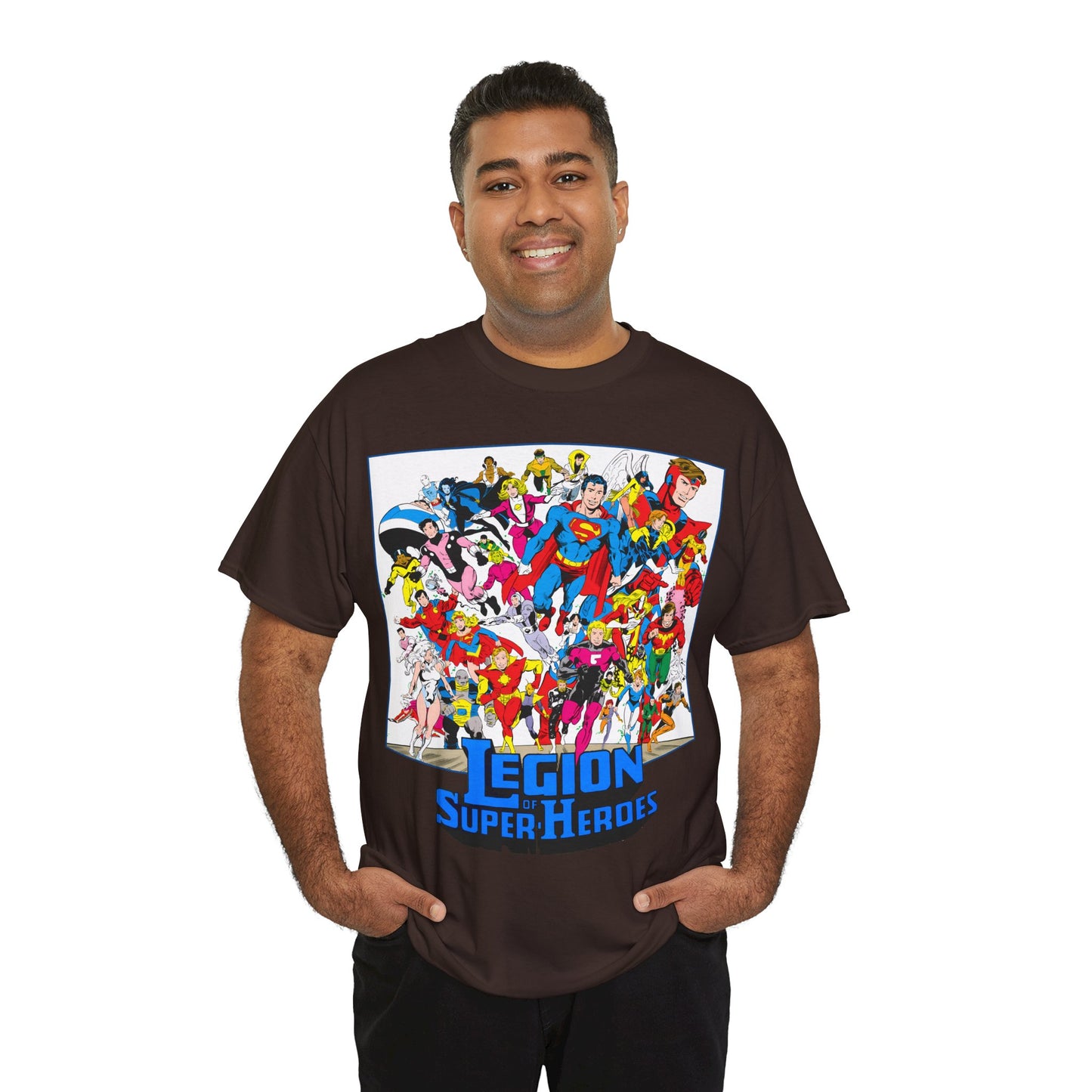 Legion of Super-Heroes T-Shirt - Greg Laroque Art - Who's Who in DC Comics - Superboy, Cosmic Boy, Dream Girl, Dawnstar, Supergirl, Sun Boy, Wildfire, Element Lad, Invisible Kid, Saturn Girl, Lightning Lad - DC Comics