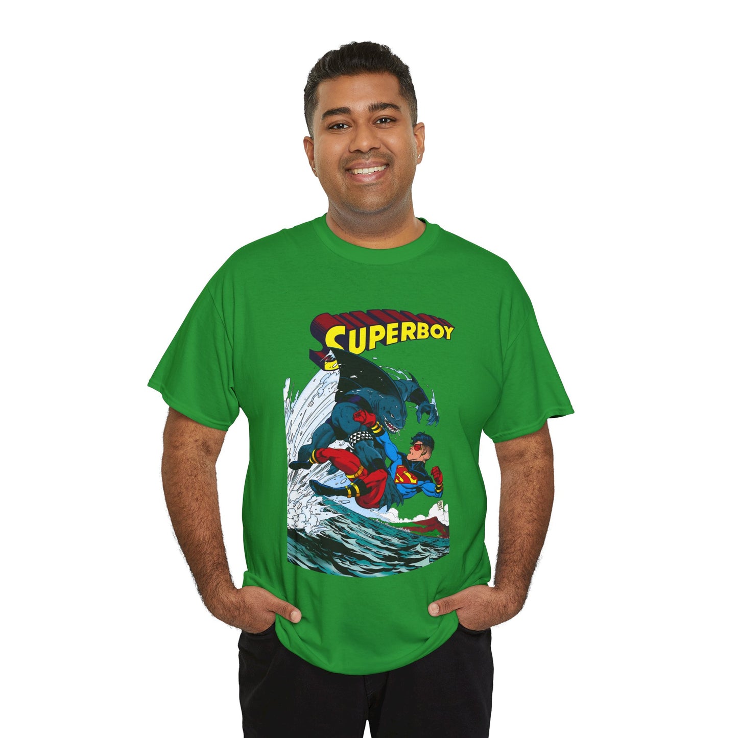 King Shark Vs Superboy T-Shirt - Tom Grummett Art - Connor Kent, Kon-L - Superman Family - DC Comics