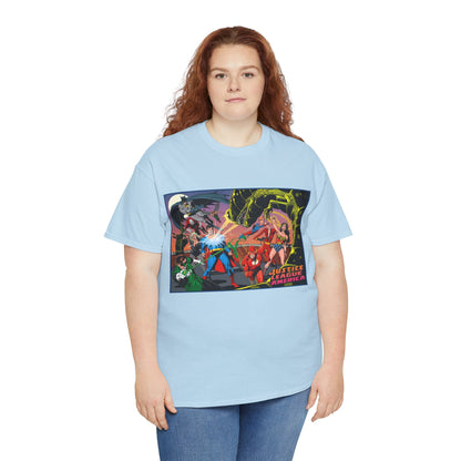 Justice League of America T-Shirt - Brian Bolland Art - Superman, Green Lantern, Wonder Woman, Batman, Flash, Elongated Man, Black Canary, Green Arrow, Atom - DC Comics