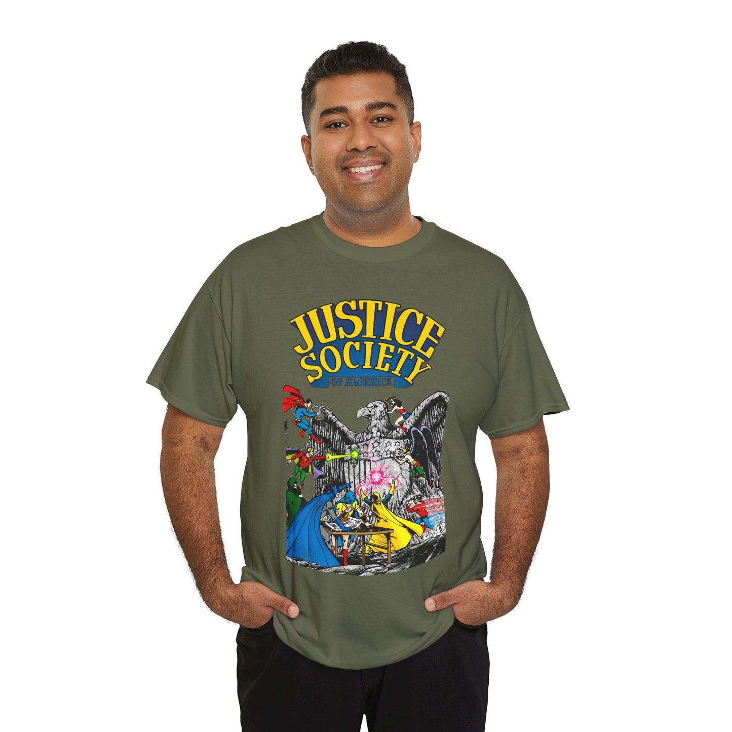 Justice Society T-Shirt - George Perez Art - Dr Fate, Atom, Spectre, Wonder Woman, Flash, Batman, Superman, Hawkman - JSA - DC Comics