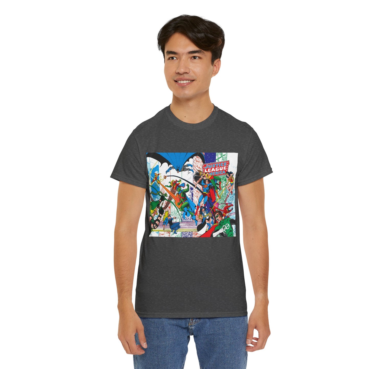Justice League of America #200 T-Shirt - George Perez Art - Superman, Batman, Zatanna, Wonder Woman, Elongated Man, Martian Manhunter, Black Canary, Atom, Firestorm - DC Comics