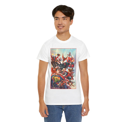 DC/Marvel T-Shirt - The Cosmic Kiss Caper & Other Stories Cover Art - Superman, Deadpool, Spider-Man, Harley Quinn, Batman Beyond, Static, Dr. Strange - DC Comics/Marvel