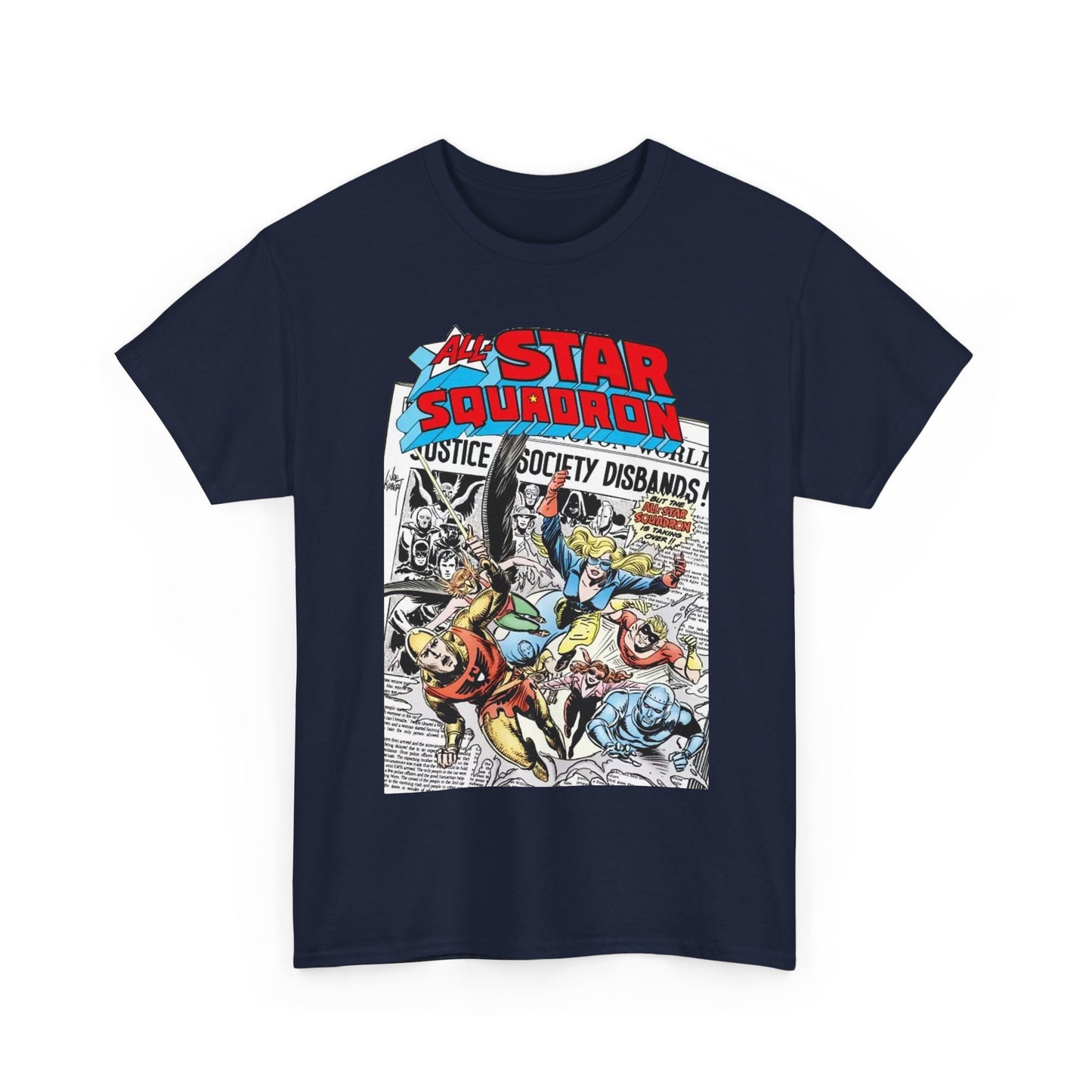 All-Star Squadron T-Shirt - Joe Kubert Art - Liberty Belle, Robotman, Shining Knight, Johnny Quick, Firebrand - JSA Connection - DC Comics