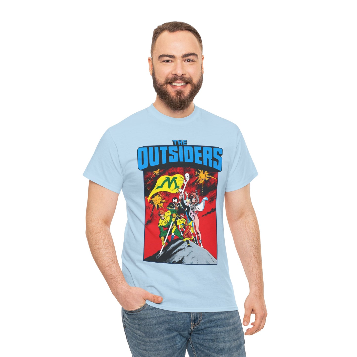 Outsiders T-Shirt - Alan Davis Art - Geo-Force, Halo, Black Lightning, Metamorpho, Katana - DC Comics