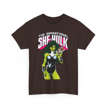 Sensational She-Hulk T-Shirt - Classic John Byrne Art - Jennifer Walters, Hulk's Cousin - Marvel Comics - Popular 1980s Series - "Rip Up Your X-Men!"