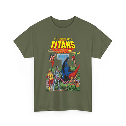 New Teen Titans T-Shirt - George Perez Art - Robin, Wonder Girl, Cyborg, Raven, Changeling, Starfire, Kid Flash - Titans Tower - DC Comics