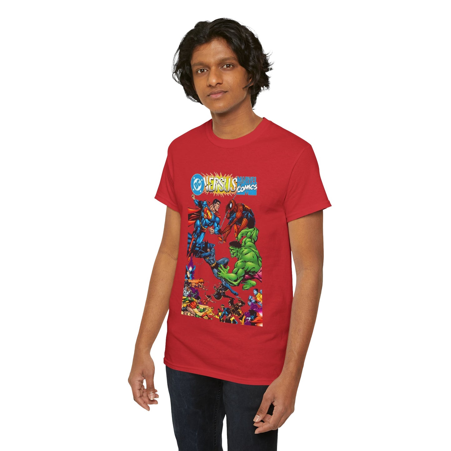 DC Comics Vs Marvel Comics T-Shirt - George Perez Art - Superman, Hulk, Batman, Spider-man, X-Men, New Teen Titans