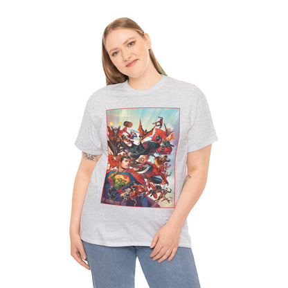 DC/Marvel T-Shirt - The Cosmic Kiss Caper & Other Stories Cover Art - Superman, Deadpool, Spider-Man, Harley Quinn, Batman Beyond, Static, Dr. Strange - DC Comics/Marvel