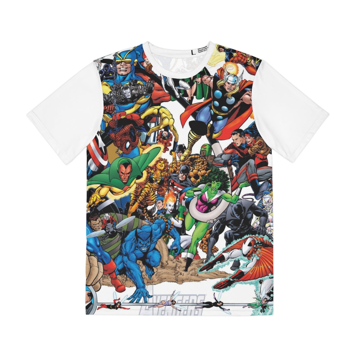 Avengers All-Over Print Polyester Tee - George Perez Art - Marvel Comics (IMPROVED PLACEMENT AND PRINTING TECHNIQUES)
