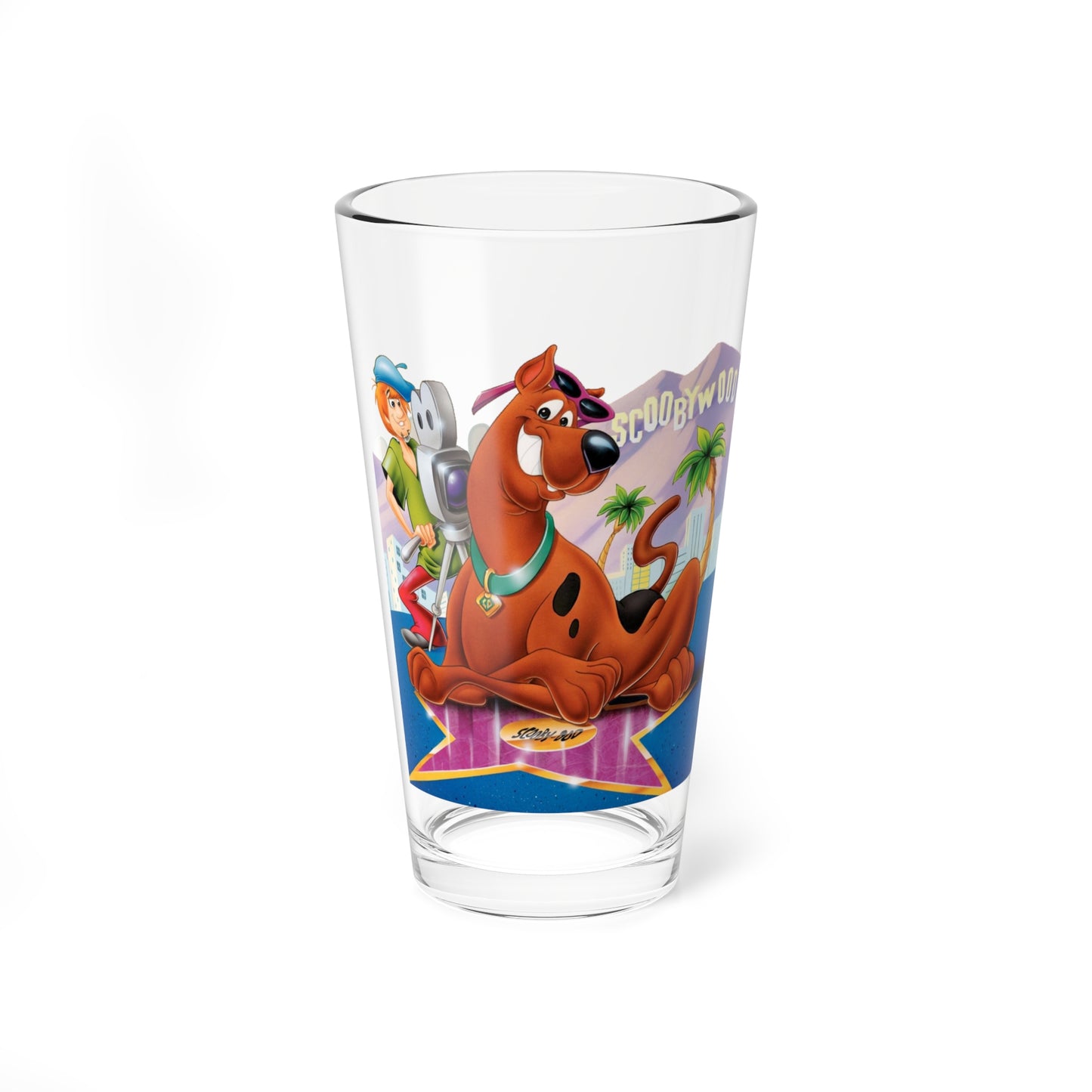 Scooby Doo Goes to Hollywood Pint Glass, 16oz - Hanna-Barbera Animated Movie - Shaggy & Scooby As Movie Stars