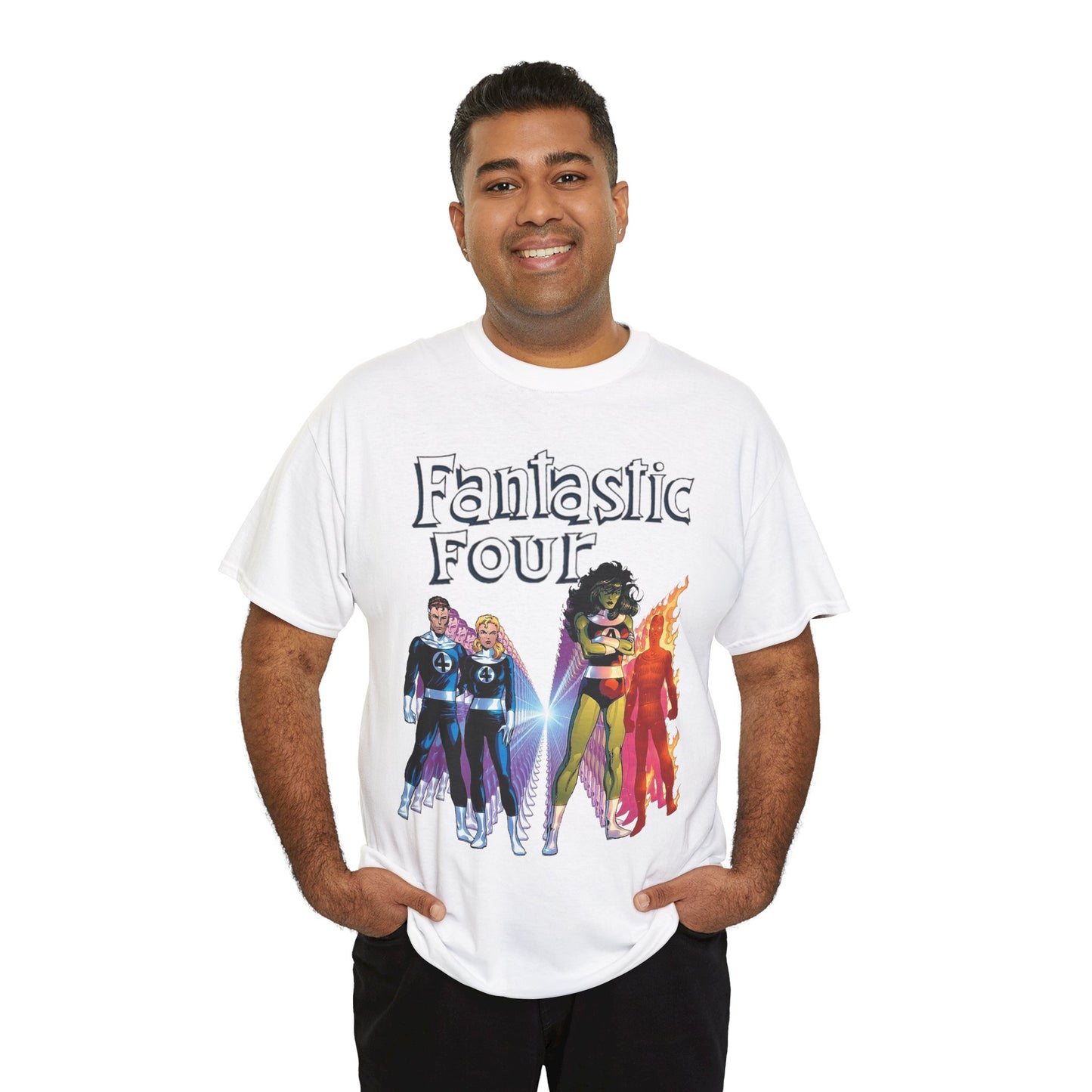 Fantastic Four T-Shirt - John Byrne Art - She-Hulk, Reed Richards, Human Torch, Invisible Woman - Marvel Comics