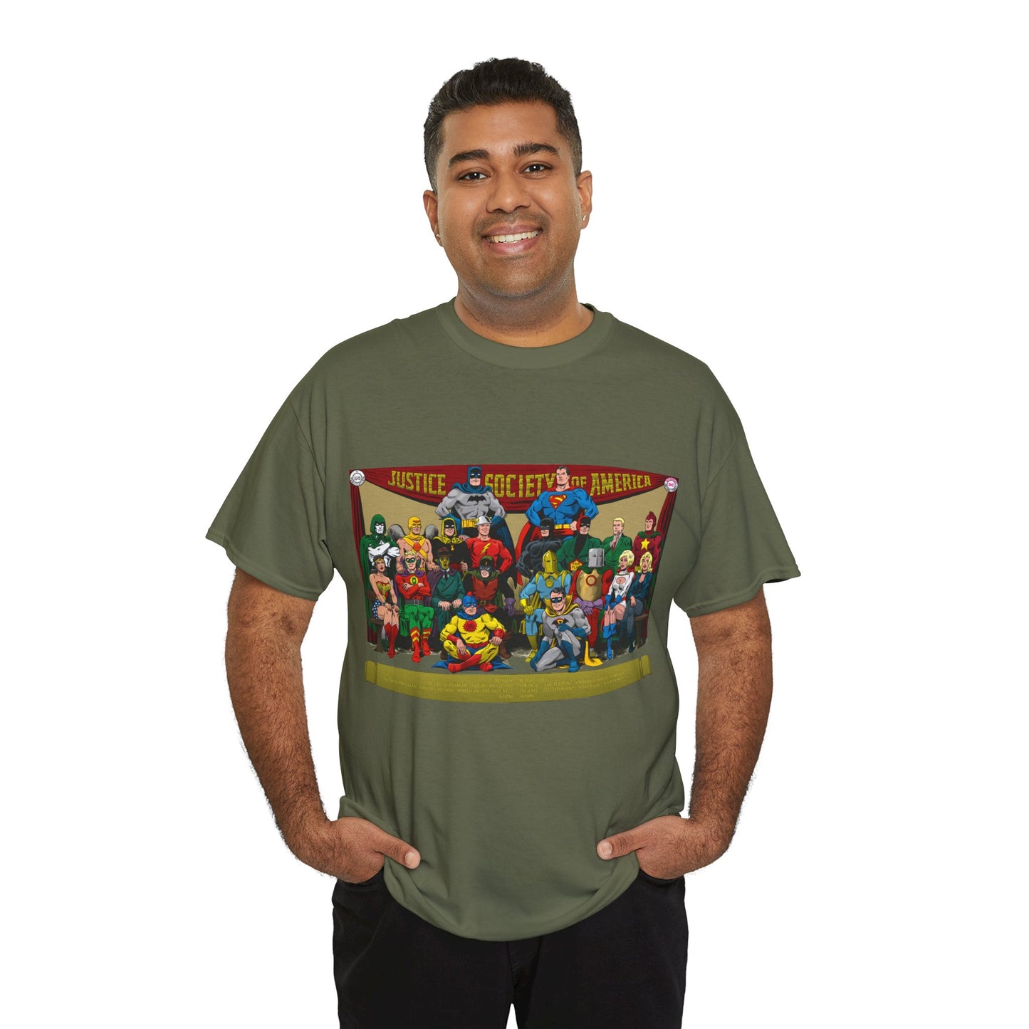 JSA T-Shirt - Sandman, Starman, Atom, Dr Fate, Mr Terrific, Flash, Green Lantern - DC Comics - Justice Society of America - Golden Age