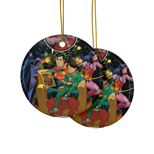 Superman in Santa's Chair Ceramic Ornaments, 2-Side Print, (3pcs, 5pcs, 10pcs) - Batman, Wonder Woman - Christmas Comic Book Art