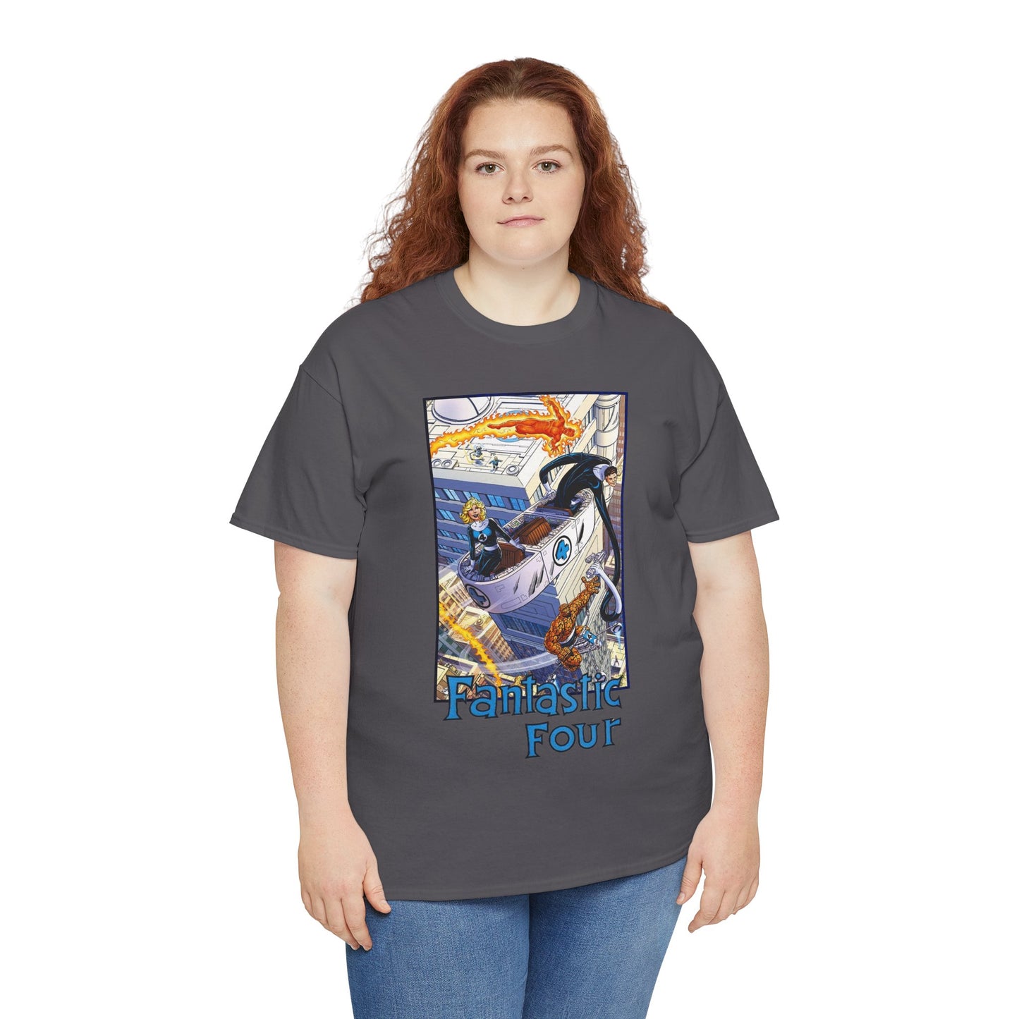 Fantastic Four T-Shirt - John Byrne Art - Invisible Woman, Thing, Human Torch, Reed Richards - Fantasticar, Baxter Building - Marvel Comics