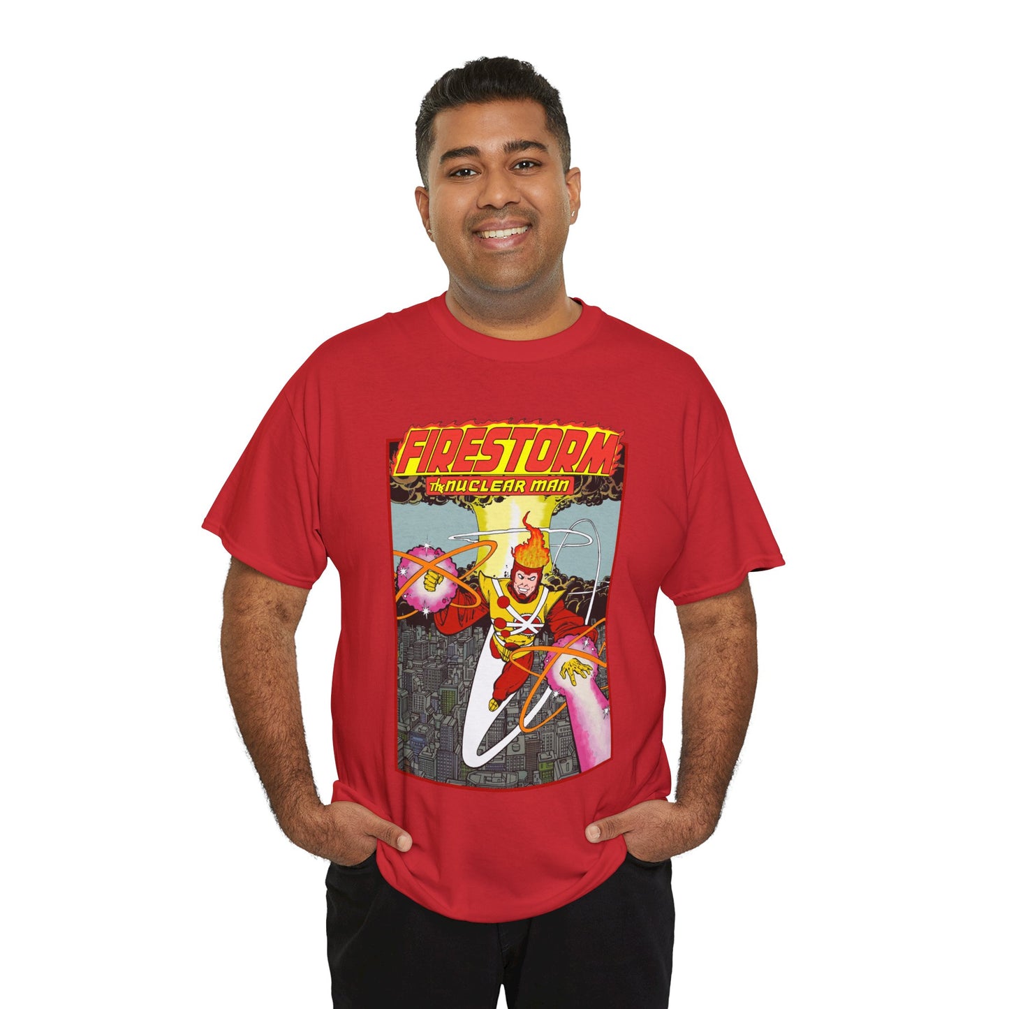 Firestorm the Nuclear Man T-Shirt - George Perez JLA Postcard Art 1980s - DC Comics - Justice League of America Member