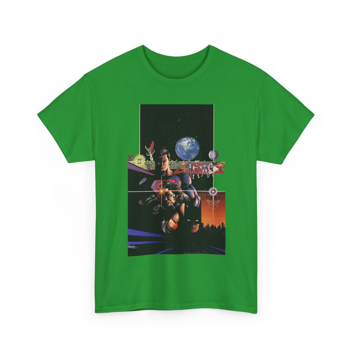 Crisis on Infinite Earths T-Shirt - George Perez Art - Superman, Batman, Wonder Woman, Captain Marvel, Blue Beetle, Kid Flash - Retro 1980s - DC Comics