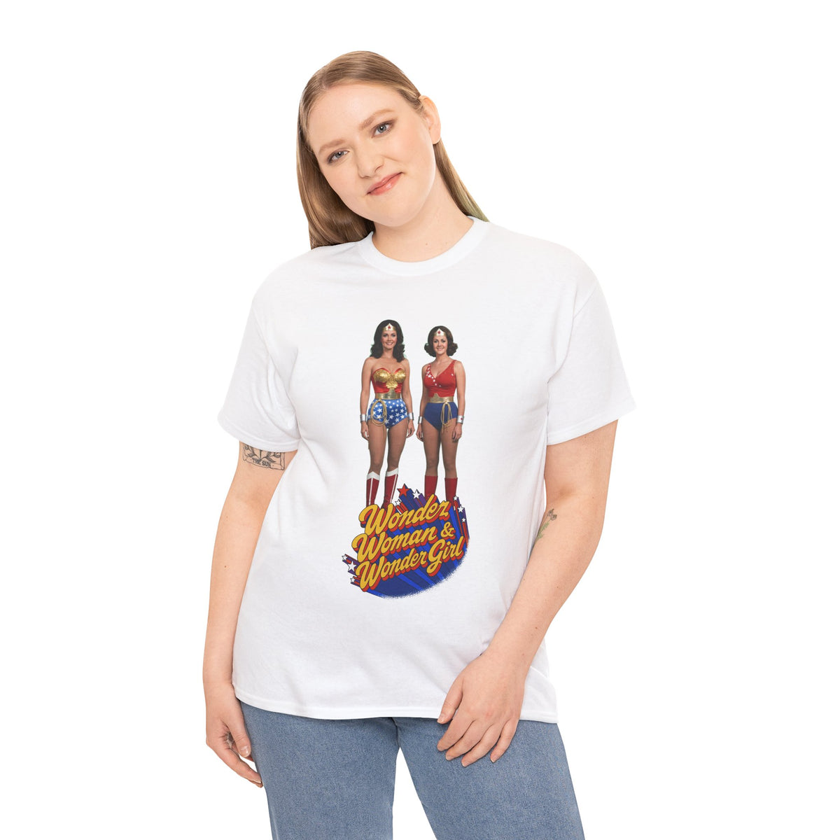 Wonder Woman & Wonder Girl T-Shirt - Lynda Carter Retro 1970s TV Show - DC Comics