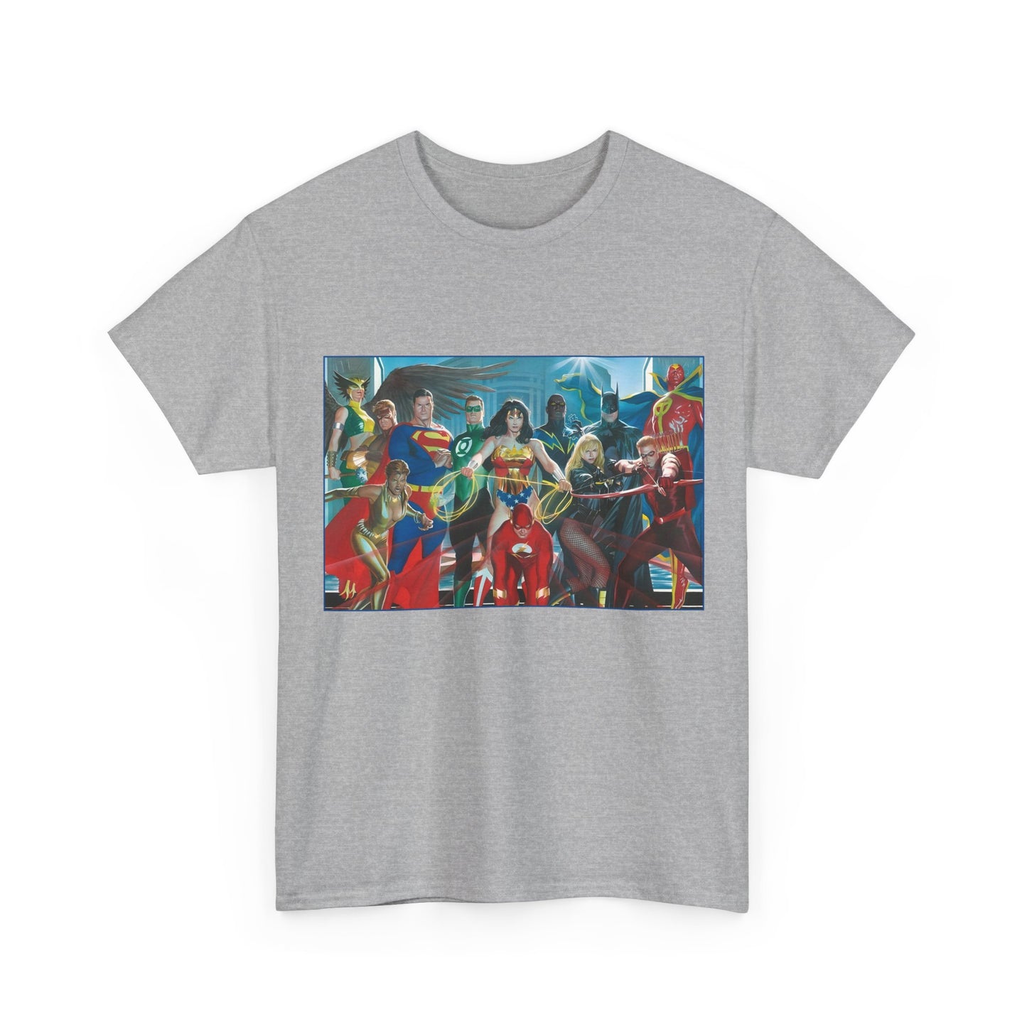 Justice League T-Shirt - Alex Ross Art - Superman, Wonder Woman, Batman, Flash, Black Canary, Vixen, Black Lightning, Green Lantern, Geo-Force, Red Tornado - DC Comics