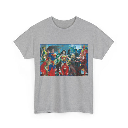 Justice League T-Shirt - Alex Ross Art - Superman, Wonder Woman, Batman, Flash, Black Canary, Vixen, Black Lightning, Green Lantern, Geo-Force, Red Tornado - DC Comics