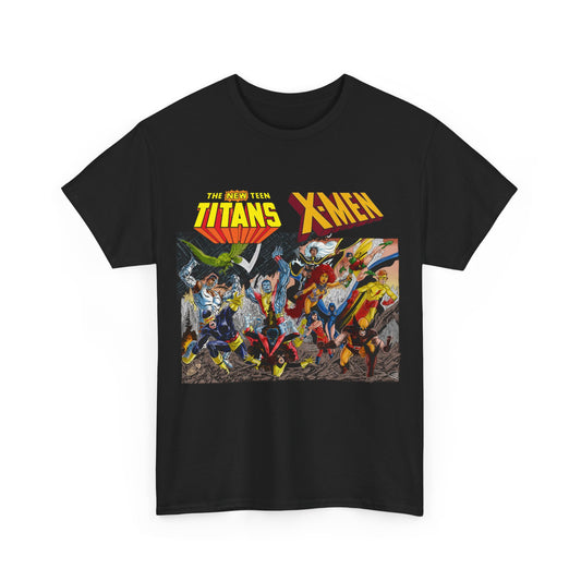 Uncanny X-Men Vs New Teen Titans T-Shirt - Amazing John Byrne Art - DC Comics, Marvel Comics Crossover - Wolverine, Starfire, Cyclops, Storm, Raven, Wonder Girl