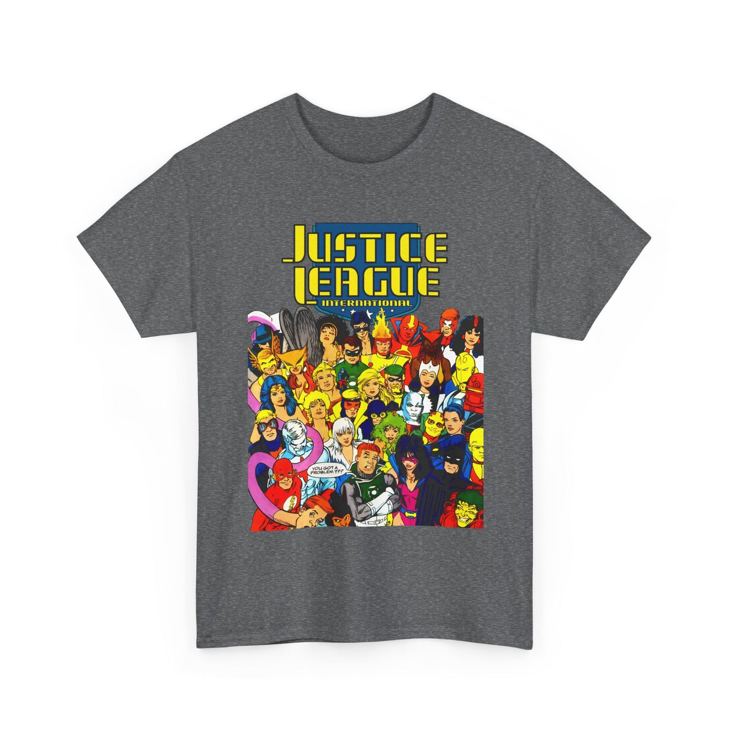 Justice League International T-Shirt - Kevin Maguire DC Comics Sourcebook Art - Booster Gold, Blue Beetle, Batman, Martian Manhunter, Captain Atom, Fire, Ice, Guy Gardner
