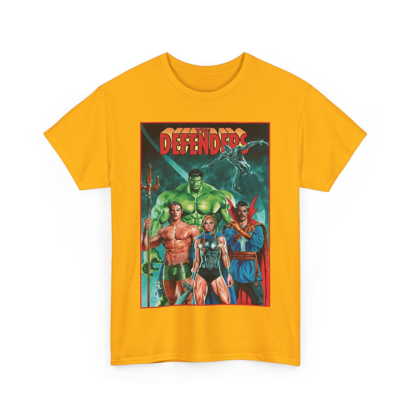Defenders T-Shirt - Dr Strange, Valkyrie, Hulk, Namor, Silver Surfer - Marvel Comics - Popular 1970s Series