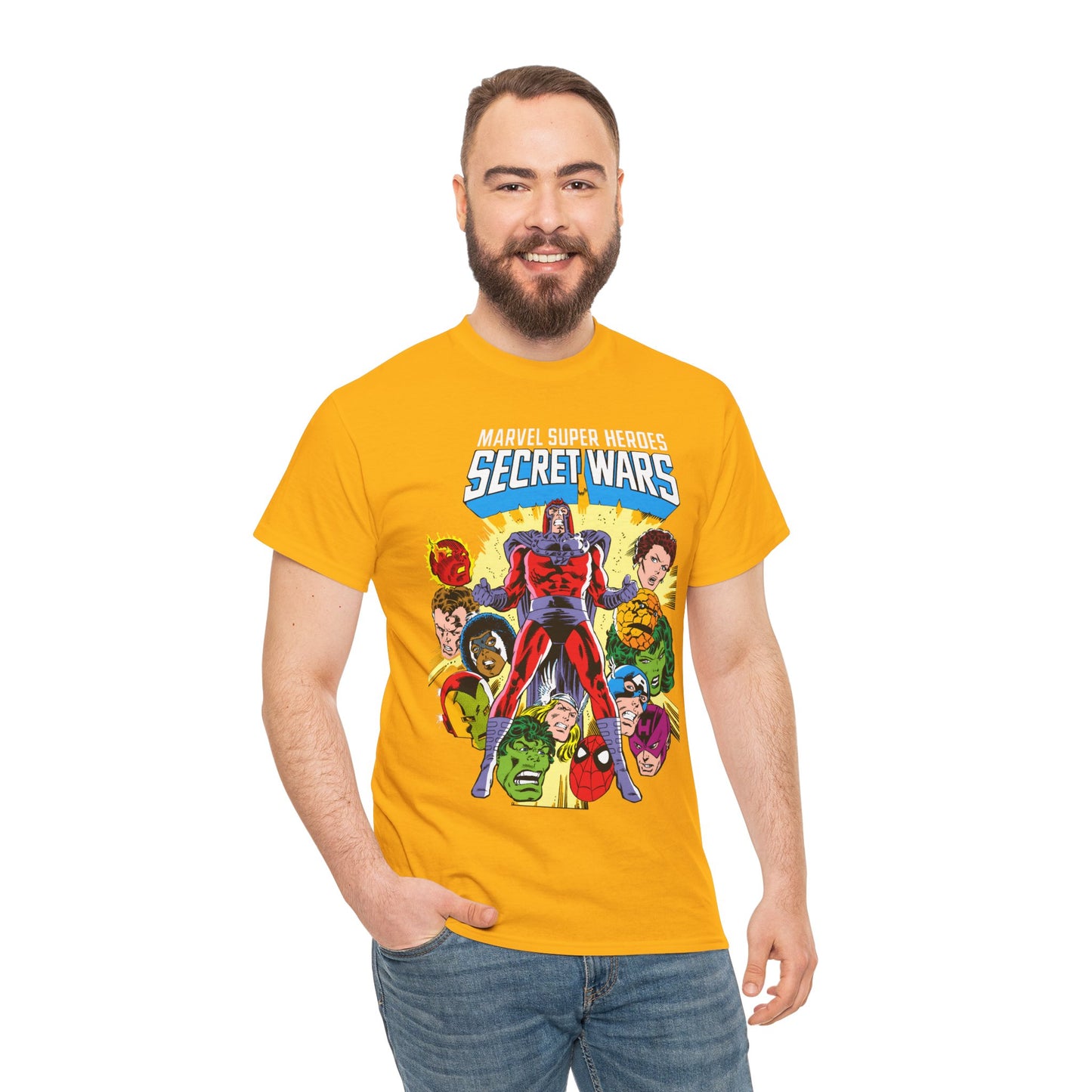 Marvel Super Heroes Secret Wars T-Shirt - Magneto, Captain America, Iron Man, She-Hulk, Hulk, Human Torch, Captain Marvel, Hawkeye - Marvel Comics
