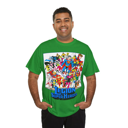 Legion of Super-Heroes T-Shirt - Greg Laroque Art - Who's Who in DC Comics - Superboy, Cosmic Boy, Dream Girl, Dawnstar, Supergirl, Sun Boy, Wildfire, Element Lad, Invisible Kid, Saturn Girl, Lightning Lad - DC Comics