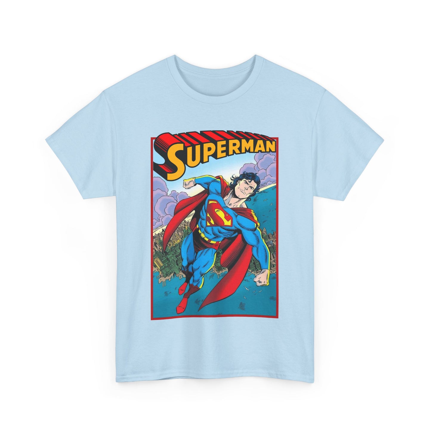 Superman T-Shirt - Tom Grummett Art - DC Comics - Metropolis, Man of Steel Flying Through the Sky - Post-Reign of the Supermen Storyline Artwork