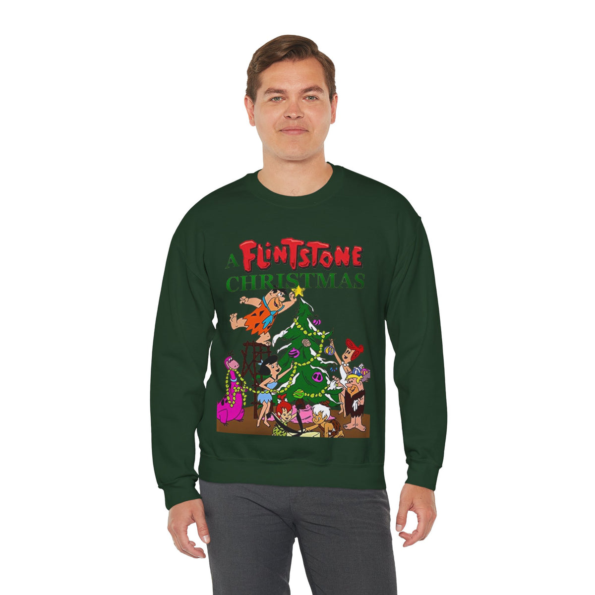 Flintstones Christmas Heavy Blend Crewneck Sweatshirt - Fred, Wilma, Barney, Betty