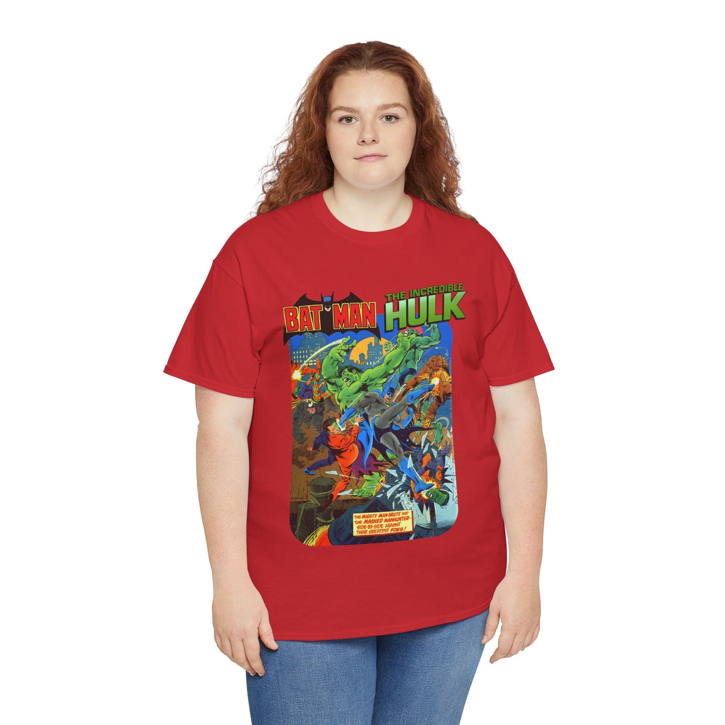Batman & Incredible Hulk T-Shirt - DC/Marvel Comics 1970s Team-Up - Two-Face & Leader - Retro Art