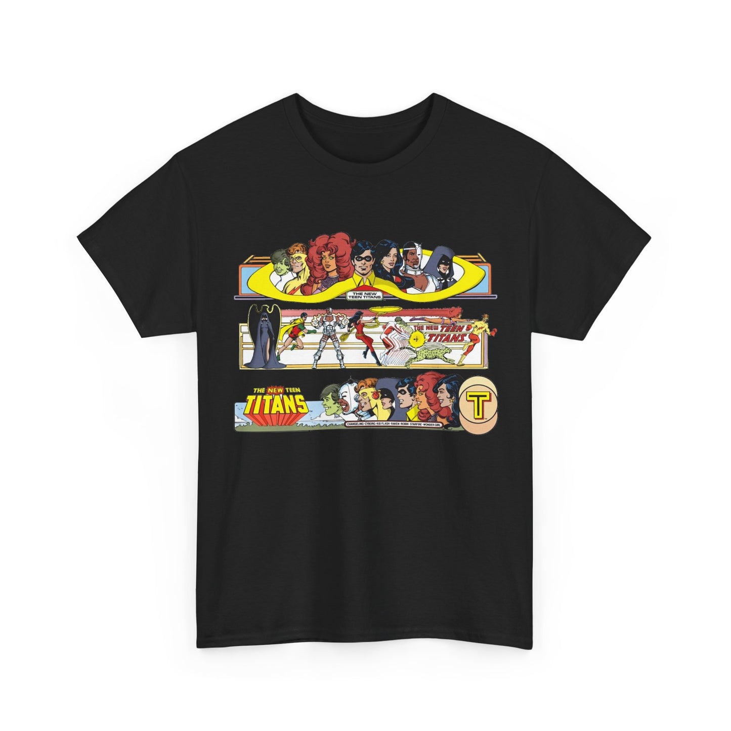 New Teen Titans T-Shirt - George Perez Art - 1980s Promotional Banners - Robin, Wonder Girl, Cyborg, Starfire - DC Comics