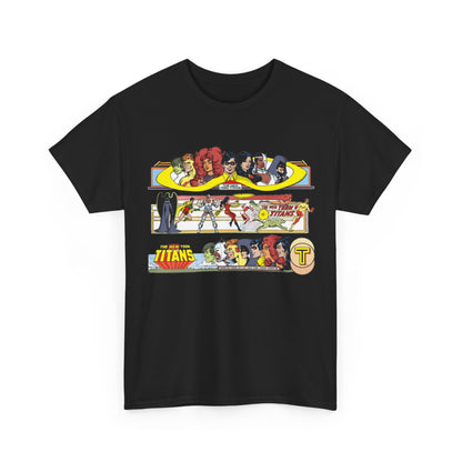 New Teen Titans T-Shirt - George Perez Art - 1980s Promotional Banners - Robin, Wonder Girl, Cyborg, Starfire - DC Comics