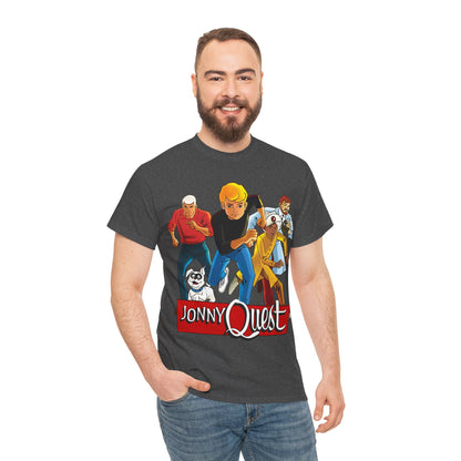 Jonny Quest T-Shirt - Popular Hanna-Barbera Cartoon Characters from the 1960s Adventure TV Show - Dr Benton, Hadji, Race Bannon, Bandit the Dog