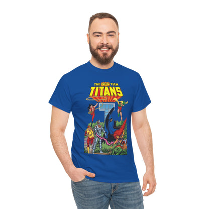 New Teen Titans T-Shirt - George Perez Art - Robin, Wonder Girl, Cyborg, Raven, Changeling, Starfire, Kid Flash - Titans Tower - DC Comics