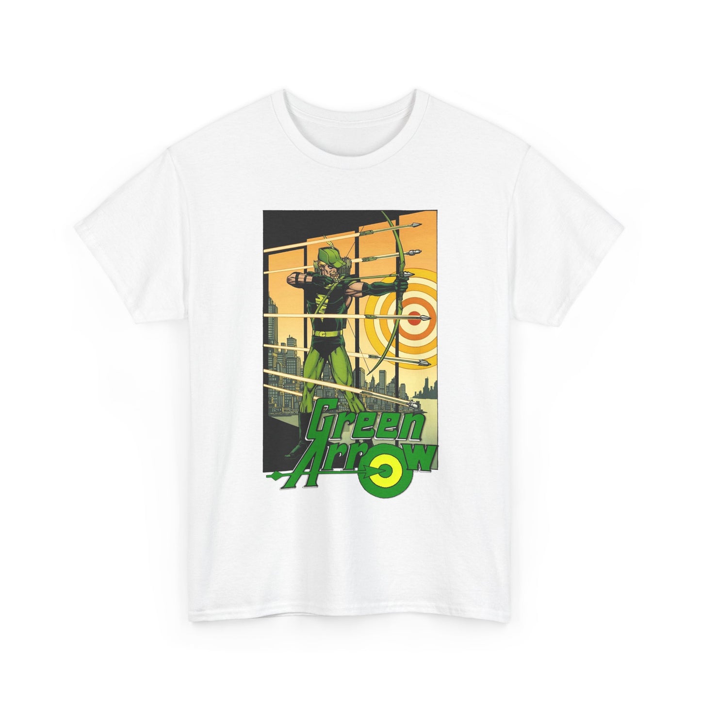Green Arrow T-Shirt - George Perez Art - 1980s Justice League Postcard Art - JLA - DC Comics