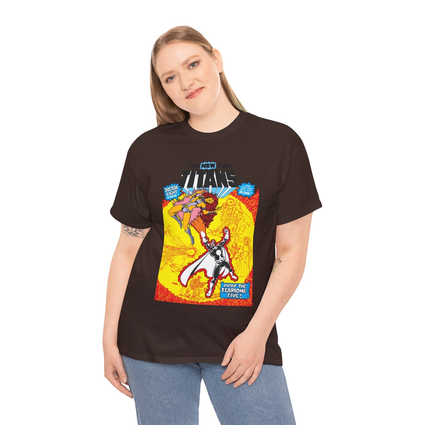 New Teen Titans T-Shirt - George Perez Art - #3 Cover Art - Dr. Light & the Fearsome Five Vs Starfire & the Teen Titans - DC Comics