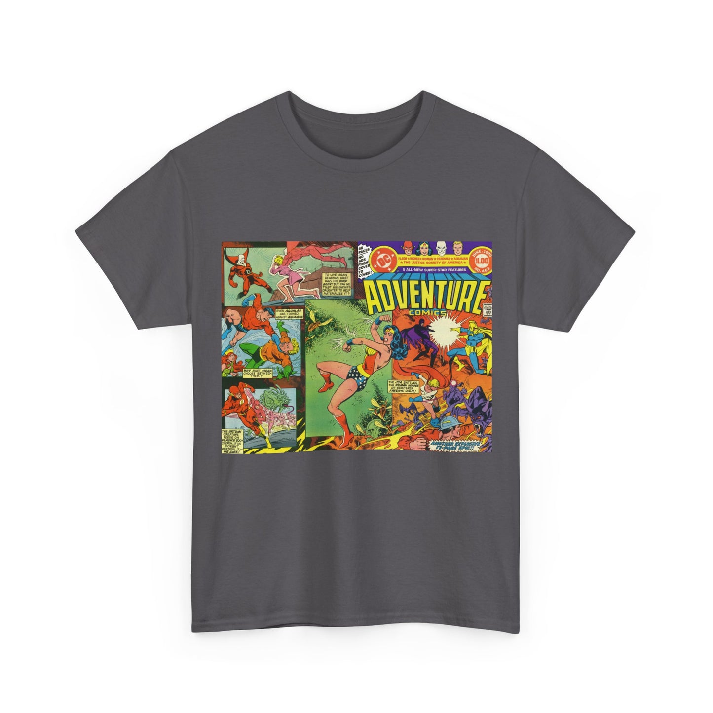 Adventure Comics #463 T-Shirt - Wonder Woman, Dr Fate, Power Girl, Deadman, Aquaman, Aqualad, Flash - DC Comics